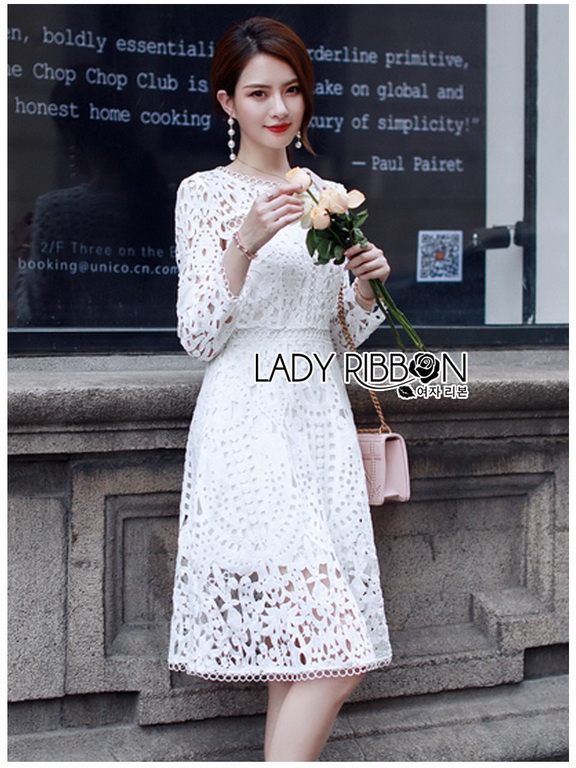 White Lace Dress Lady Ribbon ขายเดรสผ้าลูกไม้