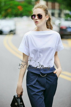 Lady Ribbon Online เสื้อผ้า ออนไลน์ ขายส่ง ของแท้ SW13040716 Sweet Bunny Present... Pinstripe Mensy Peg Trouser Set With Belt