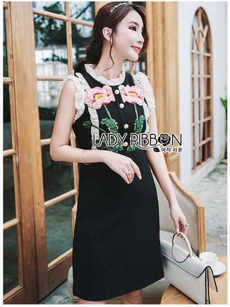 Black Dress Lady Ribbon เดรสผ้าเครปสีดำ