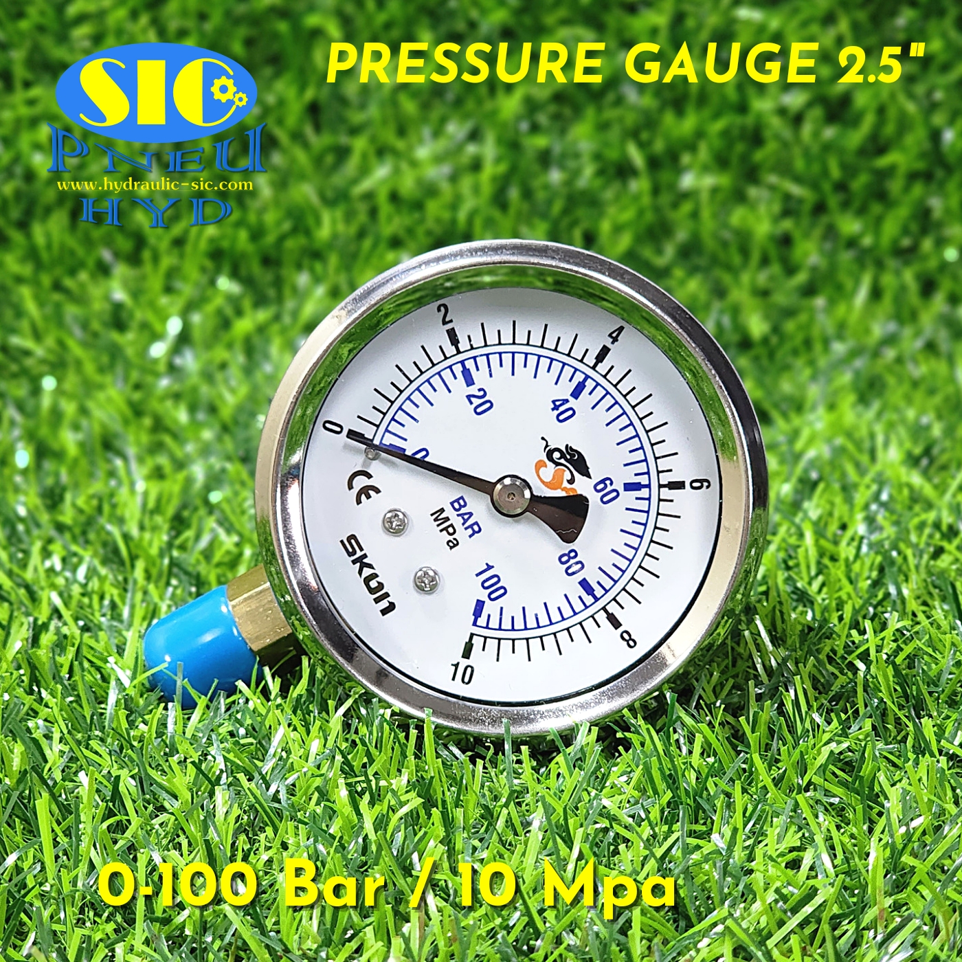 Pressure Gauge Range Bar/Mpa เกจวัดแรงดัน (321-22-*** : หน้าปัด 2-1/2" เกลียวออกข้าง) (SKON)