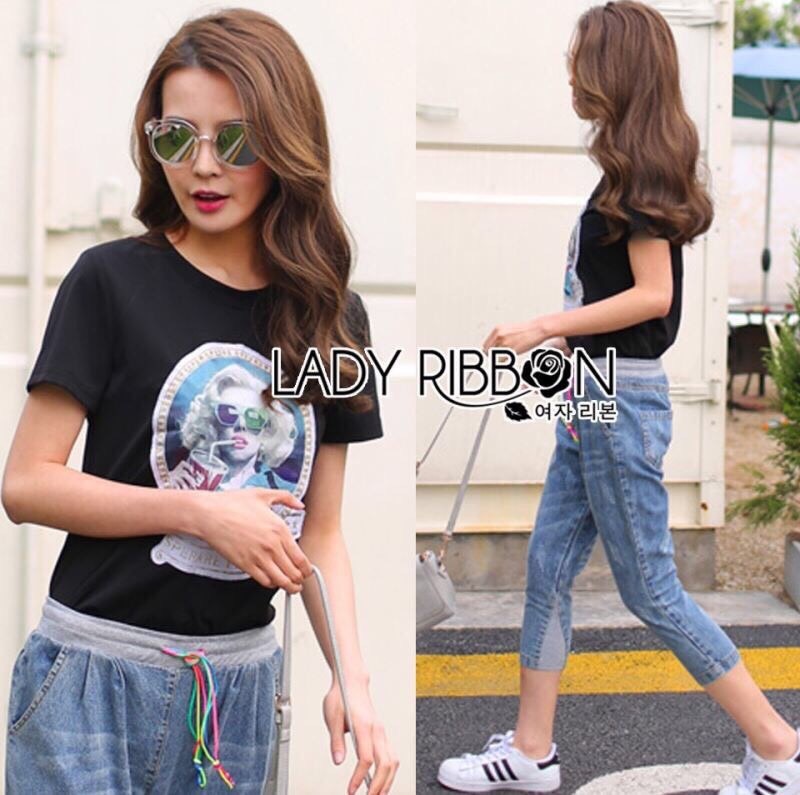 Lady Ribbon เสื้อผ้าพร้อมส่ง เสื้อผ้า Lady Ribbon พร้อมส่ง เลดี้ริบบอน ,Lady Ribbon's Made🎀 Lady Alana Casual Sporty Printed T-Shirt