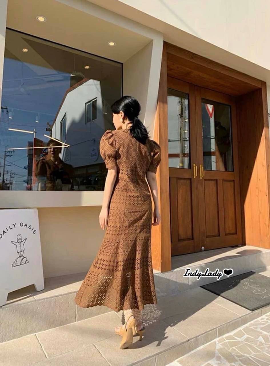 Dress งานลูกไม้ สีน้ำตาล