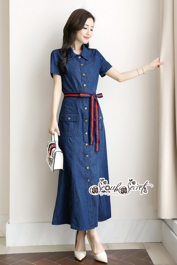 แม็กซี่เดรสยีน เนื้อผ้ายีนนิ่มใส่สบาย