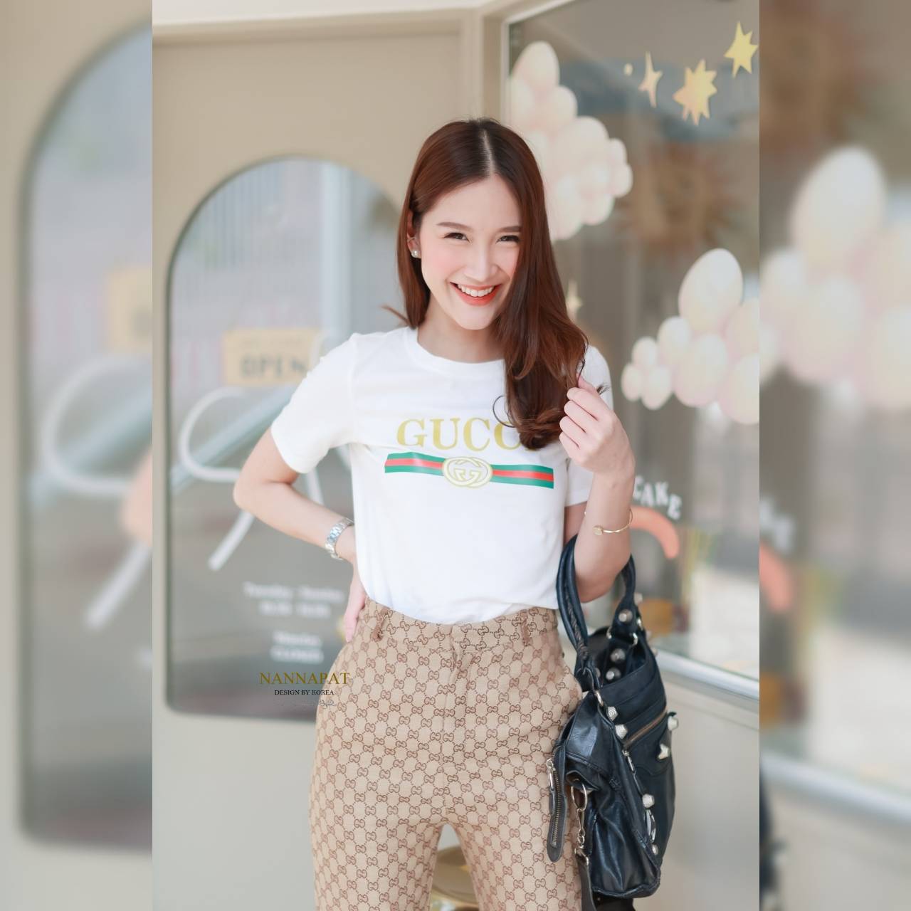 เสื้อผ้ายืด นุ่ม เด้ง สกรีนลายกุชชี่