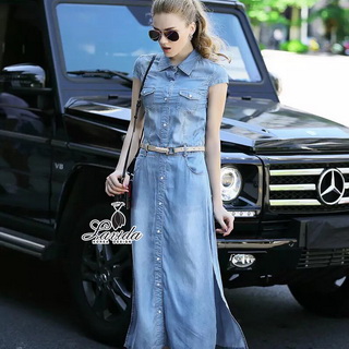 Lady Ribbon Online เสื้อผ้าออนไลน์ ขายส่งของแท้พร้อมส่ง เสื้อผ้า Lavida LV08010816 🍭Korea Design By Lavida natalie boutique Tencel denim maxi dress