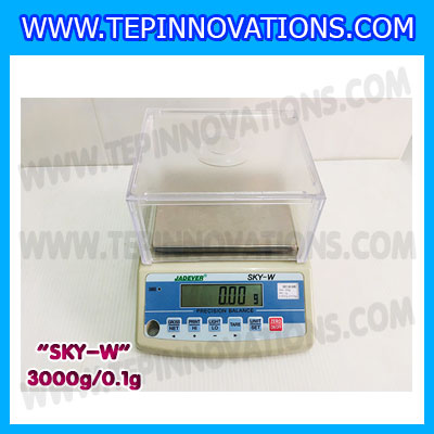 เครื่องชั่งดิจิตอล ทศนิยม 1 ตำแหน่ง SKY-W 3000gx0.1g เครื่องชั่งละเอียดสูง3000g เครื่องชั่งน้ำหนัก3000g ตาชั่ง3000กรัม ตาชั่งดิจิตอล3000กรัม พิกัดน้ำหนัก 3000g ความละเอียด 0.1g ยี่ห้อ JADEVER รุ่น SKY-W (เครื่องชั่งมีใบผ่านตรวจรับรองจากสำนักชั่งตวงวัด)