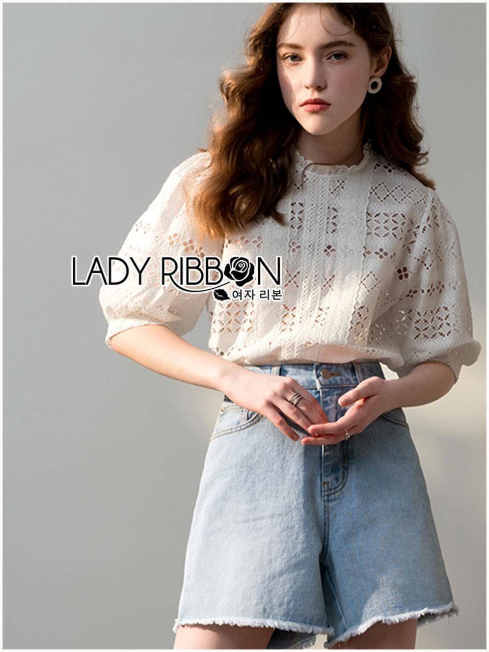 เสื้อคอตตอนฉลุลายสไตล์โมเดิร์นวินเทจ