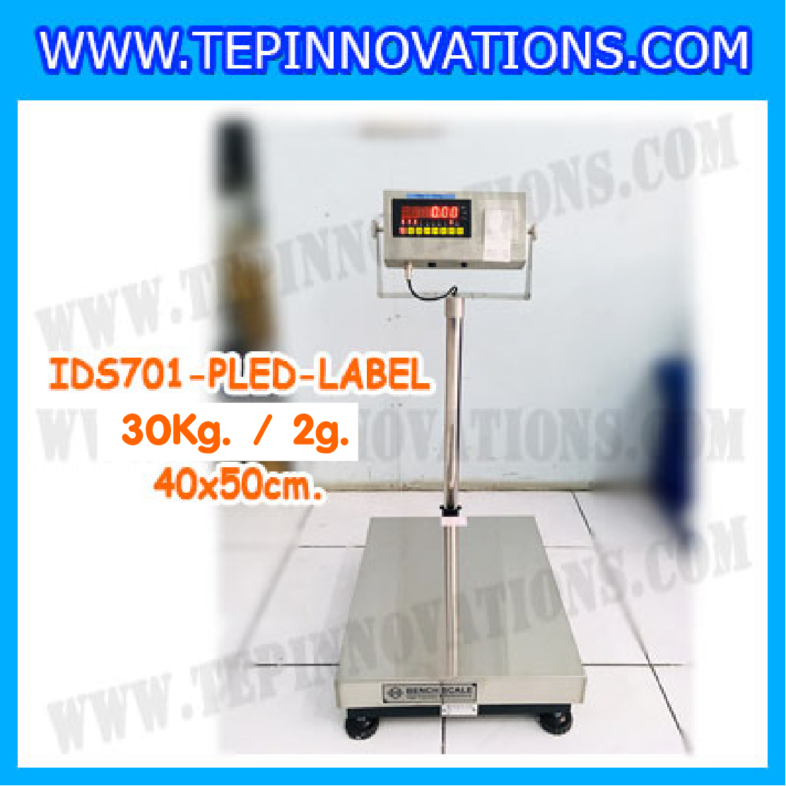 เครื่องชั่งแบบBuilt-in Label printer ยี่ห้อ SDS รุ่น IDS701-PLED พิกัด30kg ความละเอียด 2g ขนาดแท่นชั่ง 40x50cm.