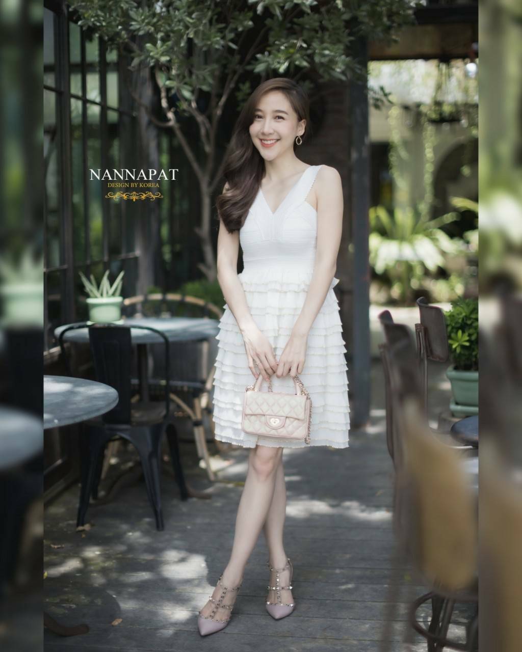 เดรสกระโปรงริ้วขลิปทอง