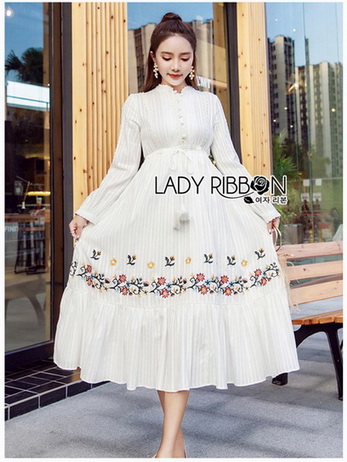 Lady Ribbon White Cotton Maxi Dress