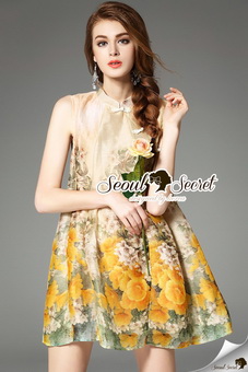SS2290816 Seoul Secret Say's... Yellow Flora Girly Silkly Dress