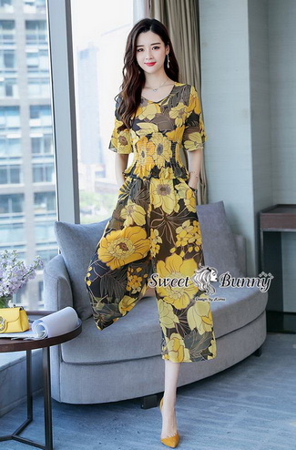 เซ็ทเสื้อกางเกงงานเกาหลีผ้าชีฟองเกาหลี