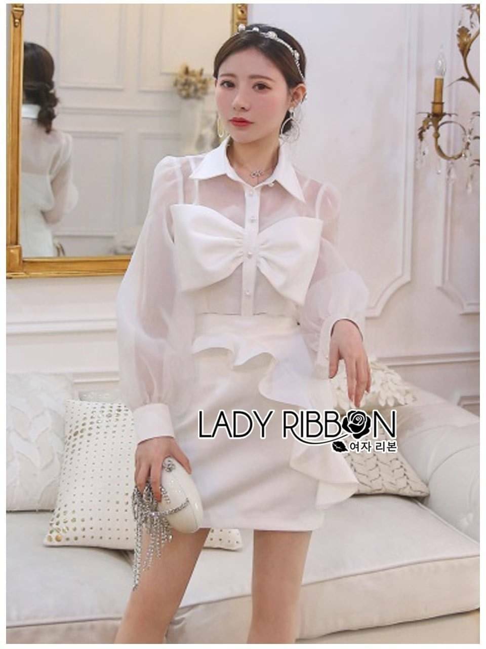 ซ็ตเสื้อเชิ้ตผ้าจอร์เจียสีขาว