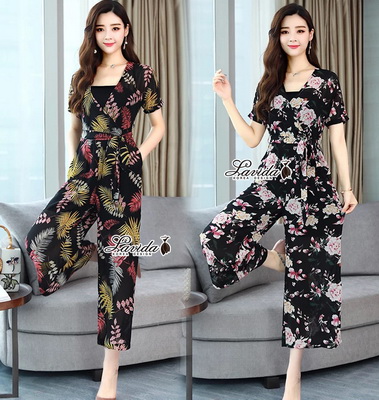 jumpsuit จั้มสูททรงคอ v ป้ายแต่งกระดุม