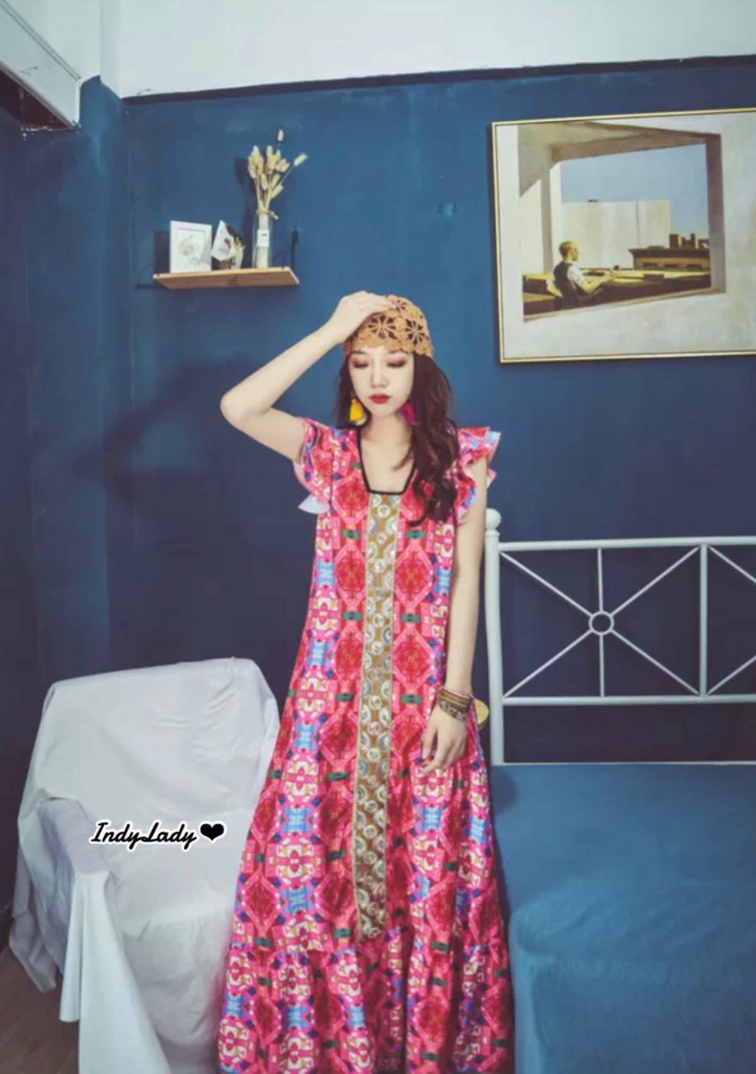 เดรสยาว สไตล์ Bohemian แขนระบาย