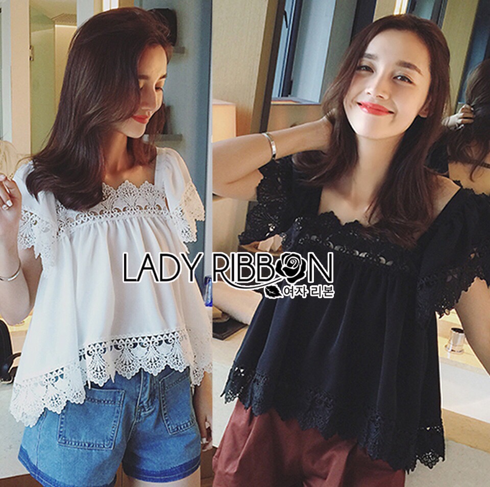 Lady Ribbon Online LR07160616 🎀 Lady Ribbon's Made 🎀 Lady Daphne Feminine Vintage Cotton and Lace Cropped Top