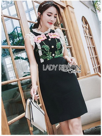 Black Dress Lady Ribbon เดรสผ้าเครปสีดำ