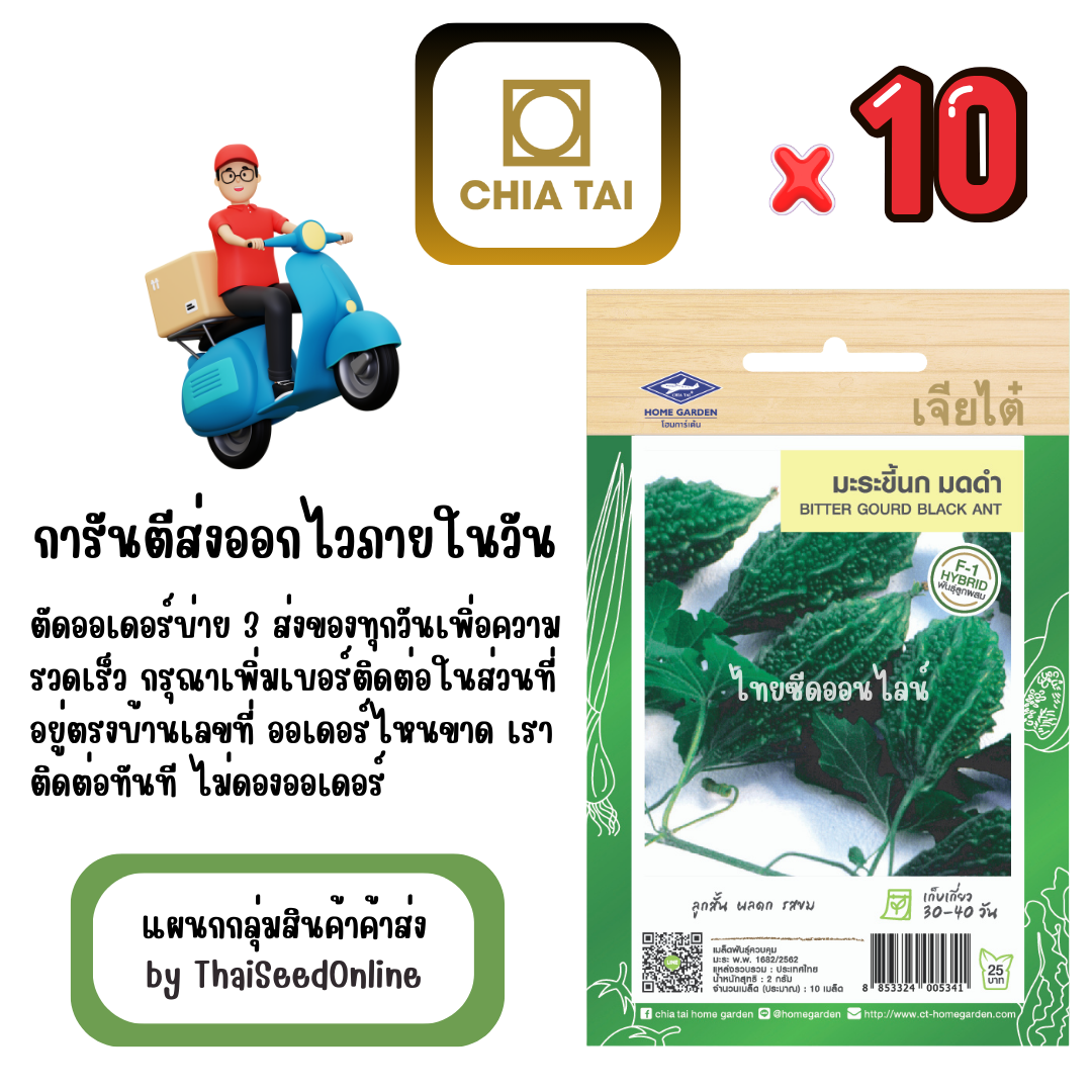CTF1 x 10 เมล็ดผักซองเจียไต๋ มะระขี้นก มดดำ สินค้ายกแพ็ค