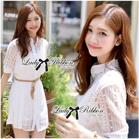 Lady Ribbon Organza Lace Dress เดรสผ้าออร์แกนซ่า
