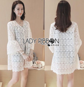 Lady Ribbon Sabrina White Lace Outerwear ขายเสื้อคลุม