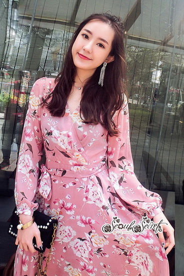 ชุดเดรสคอวีผ้าชีฟอง