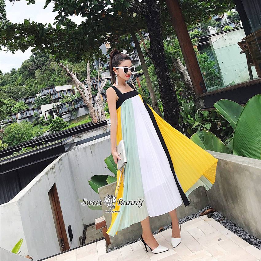 เดรสยาวอัดพีทงานแบรนด์เนมผ้าชีฟอง