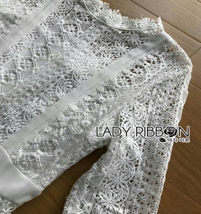 Lace Ruffle Dress Lady Ribbon เดรสลูกไม้สีขาว