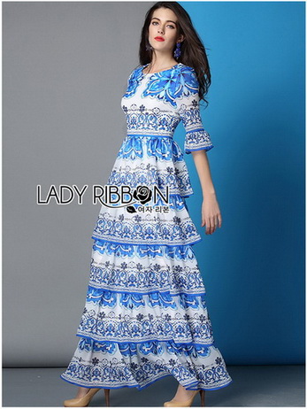 Lady Rita Italian Printed Ruffle Maxi Dress