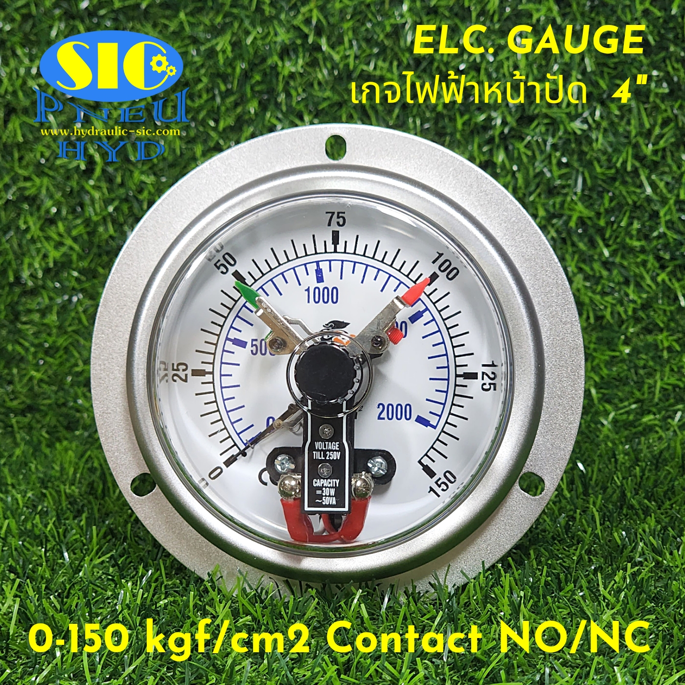 455-2AB Electric Gauge 2 Contract NO/NC เกจคอนแทรคไฟฟ้า , หน้าปัด 4" , เกลียวออกหลังล่าง