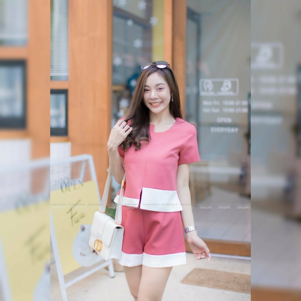 เสื้อซิปหลังกางเกงมีกระเป๋าสีทูโทน