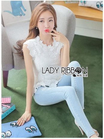 Lady Ribbon Sleeveless Lace Top เสื้อแขนกุดคอสูง