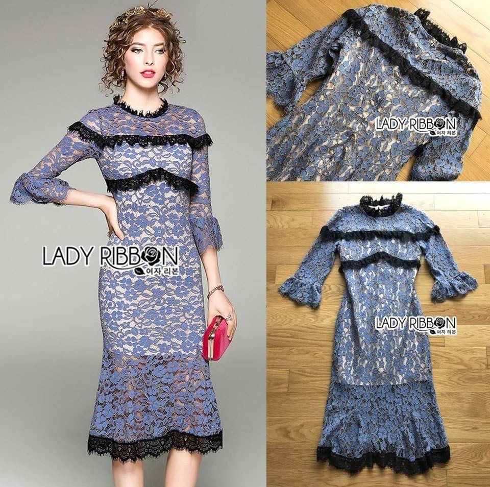 Dress เดรสผ้าลูกไม้สีม่วงไลแล็กทรงเมอร์เมด