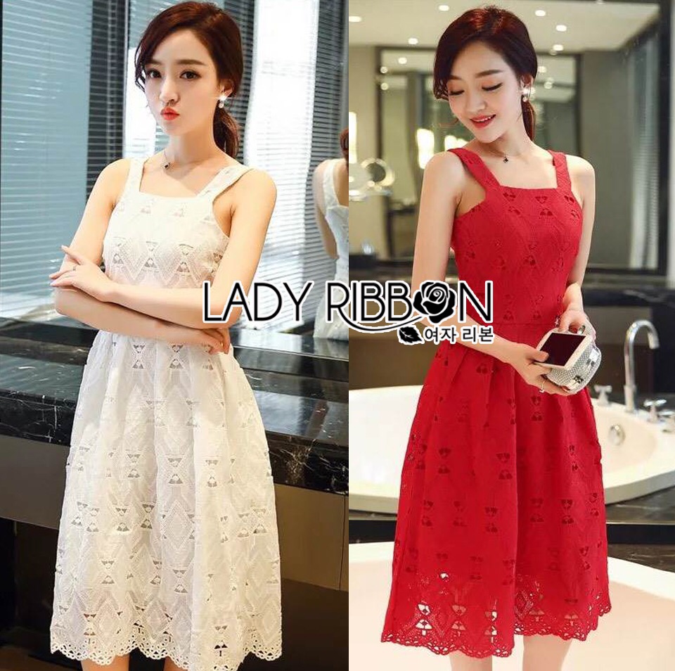 Lady Ribbon Online LR04090616 🎀 Lady Ribbon's Made 🎀 Lady Samantha Sweet Feminine Laser-Cut Cotton Dress