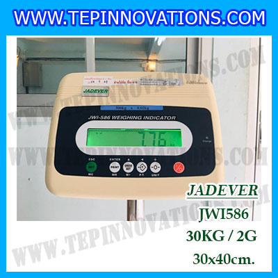 เครื่องชั่งดิจิตอลตั้งพื้น ยี่ห้อ JADEVER รุ่น JWI-586 ขนาดแท่น 30x40cm. พิกัดน้ำหนัก 30kg ค่าละเอียด 2g