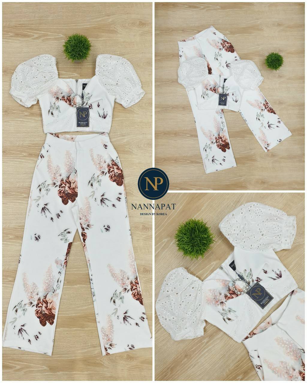 เสื้อคร็อปซิปหลังแขนตุ๊กตาผ้างานปัก