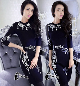 เสื้อผ้าแฟชั่นเกาหลีCliona Crystal Black Luxury Dress - Mini dress