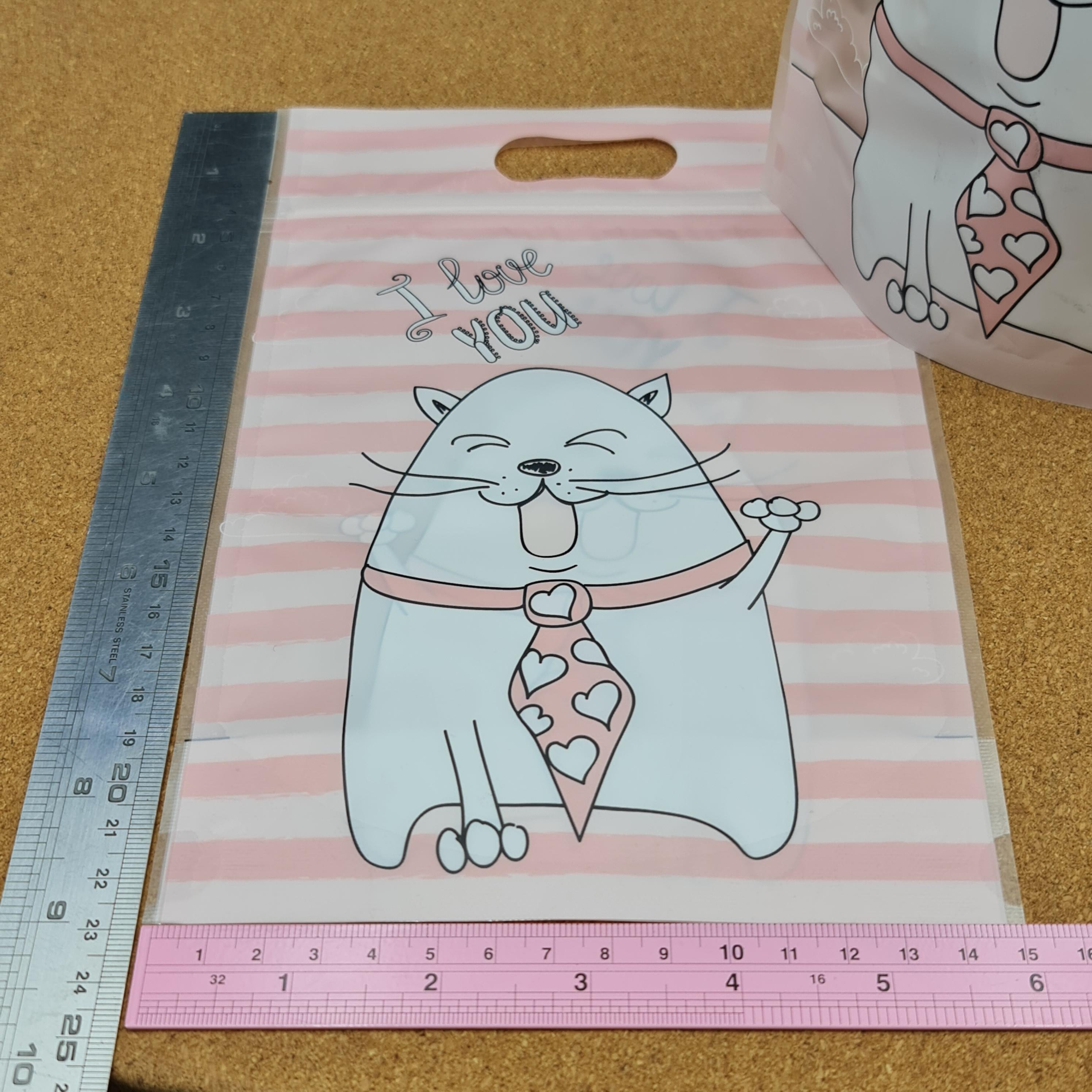 ถุงซิป มีหูหิ้ว ตั้งได้ แมว I love you ขนาด15×22.5+ก้นถุง5.5cm. 50ใบ/แพ็ค 20ใบ/แพ็ค พลาสติก แพ็คเกจ เบเกอรี่ j12
