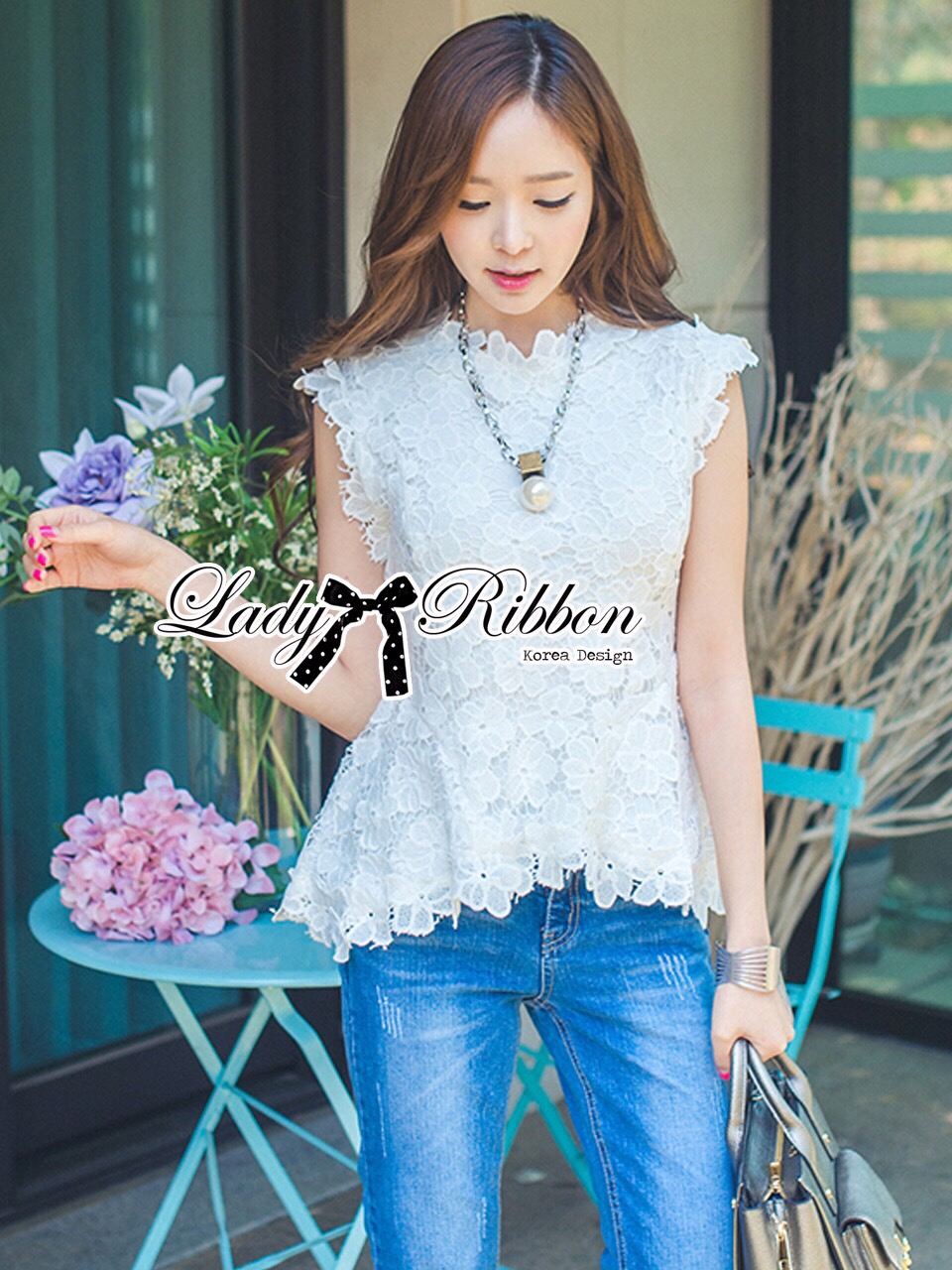 Lady Ribbon Online เสื้อผ้าออนไลน์ ขายส่ง LR09200616 🎀 Lady Ribbon's Made 🎀 Lady Nicole Classy Flared Sleeveless Lace Top