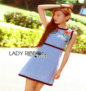 Checked Cotton Dress Lady Ribbon เดรสแขนกุด