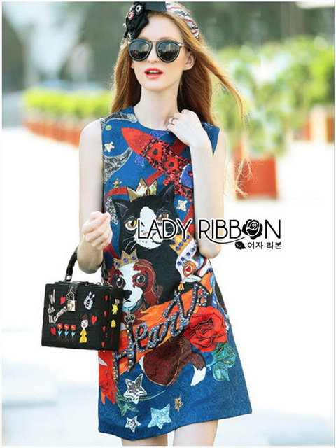 Dark Blue Brocade Dress เดรสผ้าโบรเคด