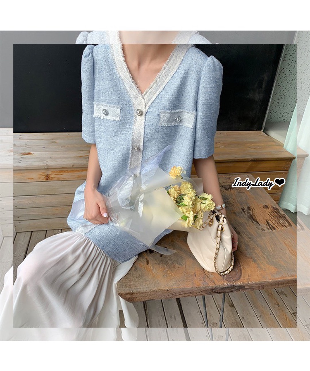 Dress แขนสั้นแต่งกระดุมเก๋ๆ