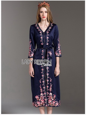 Navy Crepe Long Dress เดรสยาวผ้าเครปสีกรม