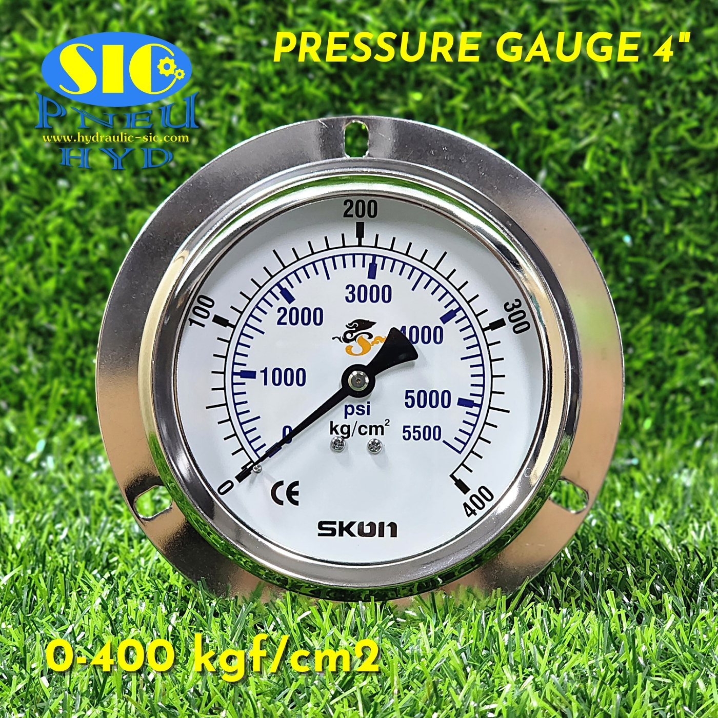 Pressure Gauge 4" เกจวัดแรงดัน หน้าปัด 4" เกลียวออกหลังกลาง 426-21-*** SKON