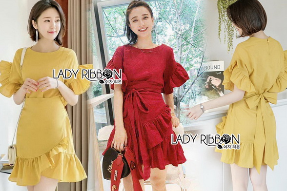 Dress Lady Ribbon ขายเดรสแดงผ้าลินิน