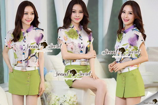 Lady Ribbon Online ขายส่งเสื้อผ้าแฟชั่นเกาหลี เสื้อผ้า Seoul Secret SS05080816 Seoul Secret Say's... Bloomy Lady Green SkirtPants Set