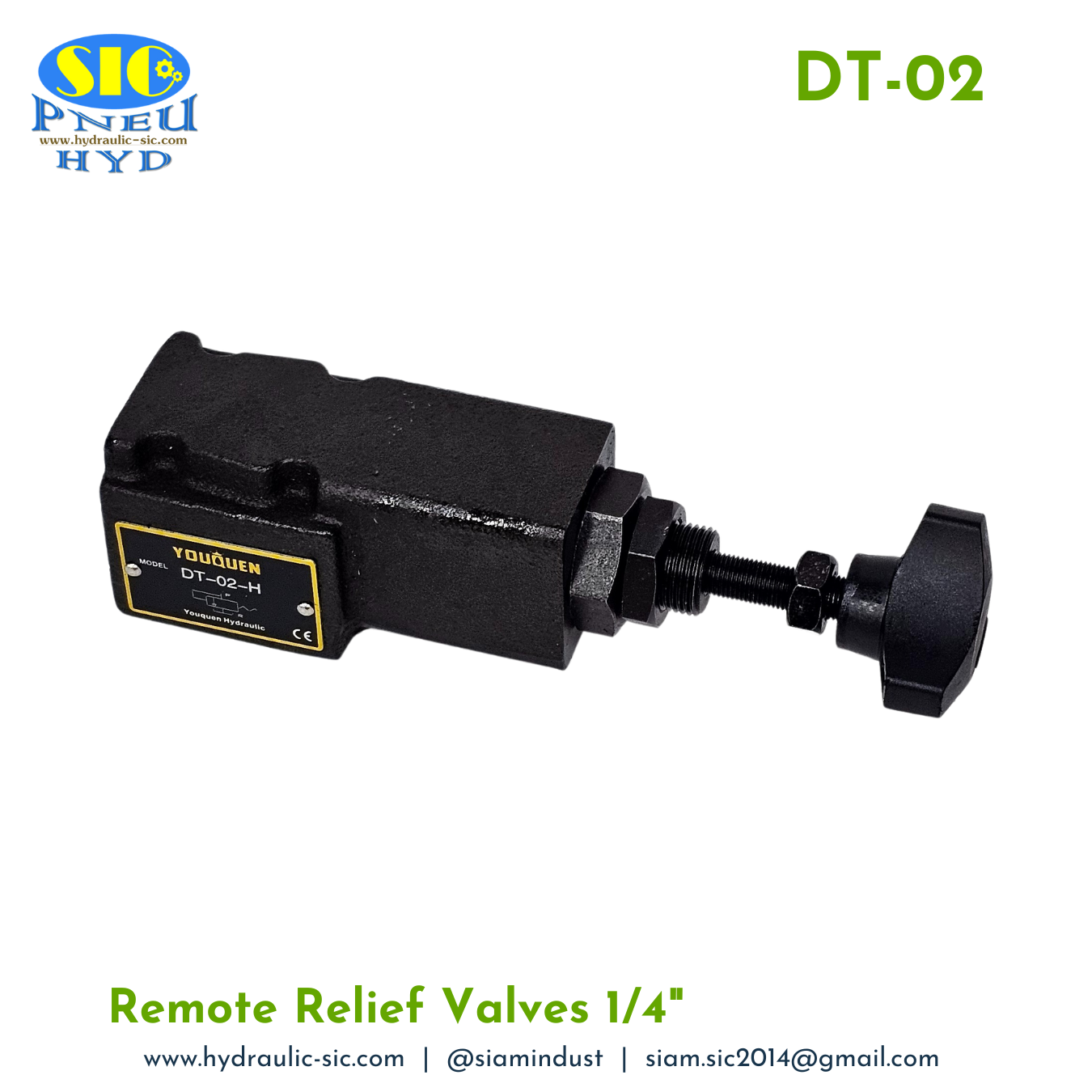 DT-02 Remote Relief Valve 1/4" รีลีฟวาล์วแบบต่อท่อ YOUQUEN