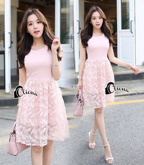 Lady Ribbon Online เสื้อผ้าออนไลน์ขายส่ง Cliona เสื้อผ้า CN06180816 Cliona Made' Pinky Flamengo Princess Dress - มินิเดรสแขนกุด