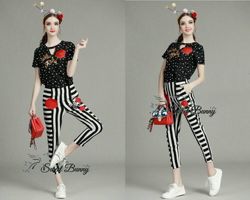 Lady Ribbon ขายส่งเสื้อผ้าออนไลน์พร้อมส่งของแท้ SW01210716 Sweet Bunny Present... Bella Italia Polka Dot Stripe Pants Set