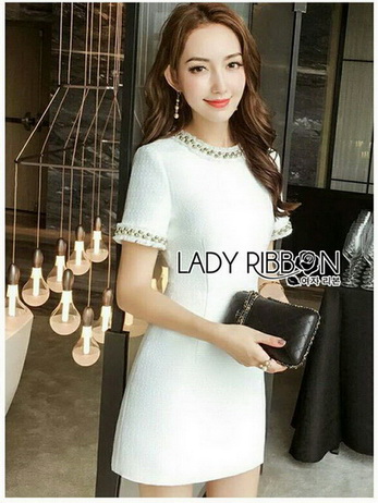 White tweed Lady Ribbon Cocktail Dress