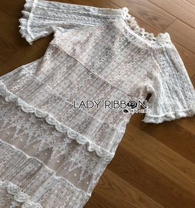 Lady Ribbon Chic Ivory Lace Maxi Dress